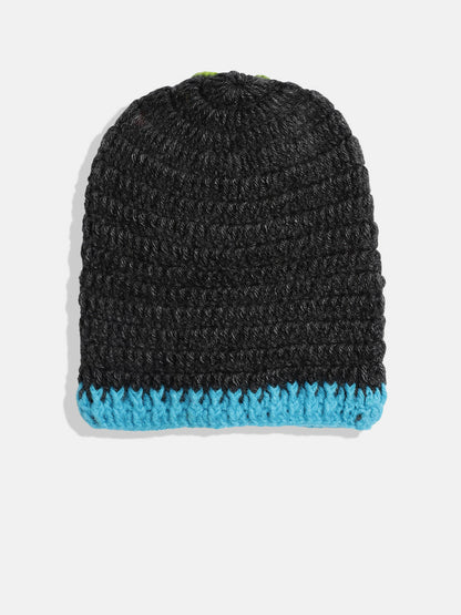 Chutput Kids Woollen Hand Knitted Flower And Beads Embellished Cap - Grey - Distacart