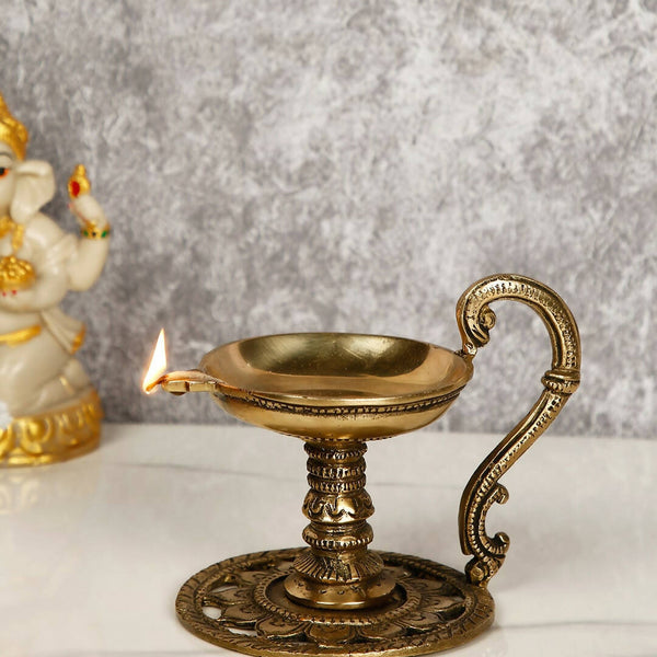 CraftVatika Gold-Toned Handmade Oil Lamp Showpiece - Distacart