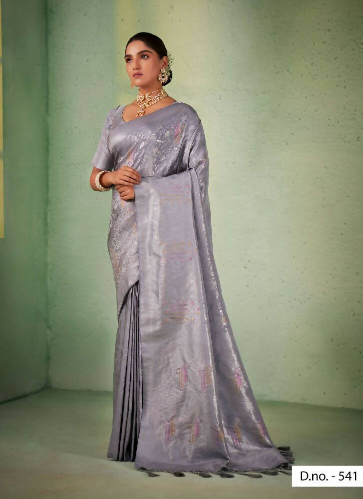 Delightful Designer Grey Color Kanjivaram Silk Saree With Weaving Work - Yomika Fashions - Distacart