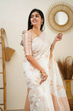 Thumbnail for DEIANA'S Beautiful Golden Jari with New Design Soft Lichi Silk Saree - White - Distacart