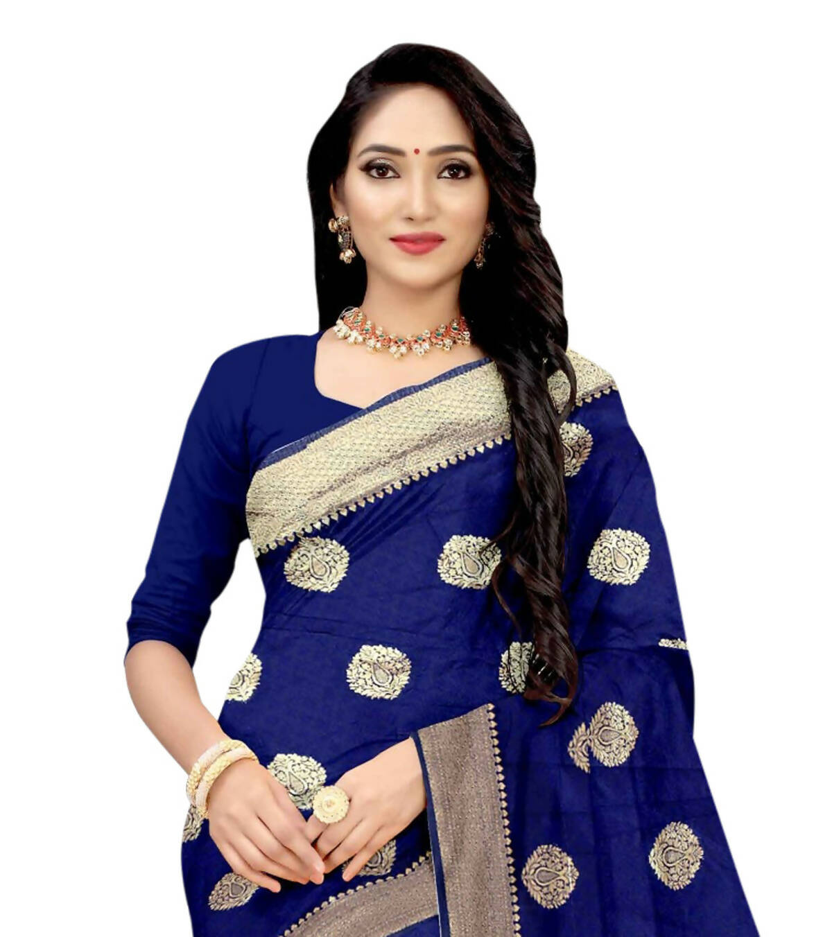 Vamika Blue Weaving Banarasi Jacquard Saree - Distacart