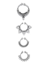Thumbnail for Priyaasi Women Set Of 4 Oxidised Silver-Plated Septum Nosepins - Distacart