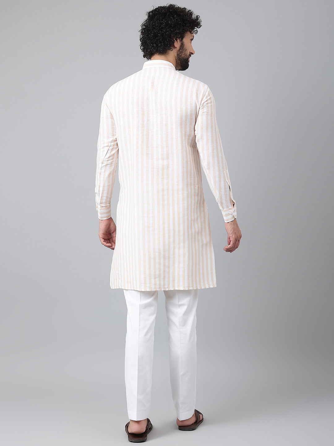 RIAG Beige Men's Ethnic Long Kurta And Pyjama Set - Distacart
