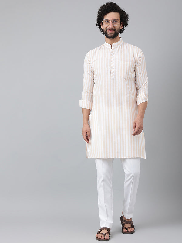 RIAG Beige Color Long Sleeves Ethnic Men's Cotton Long Kurta - Distacart