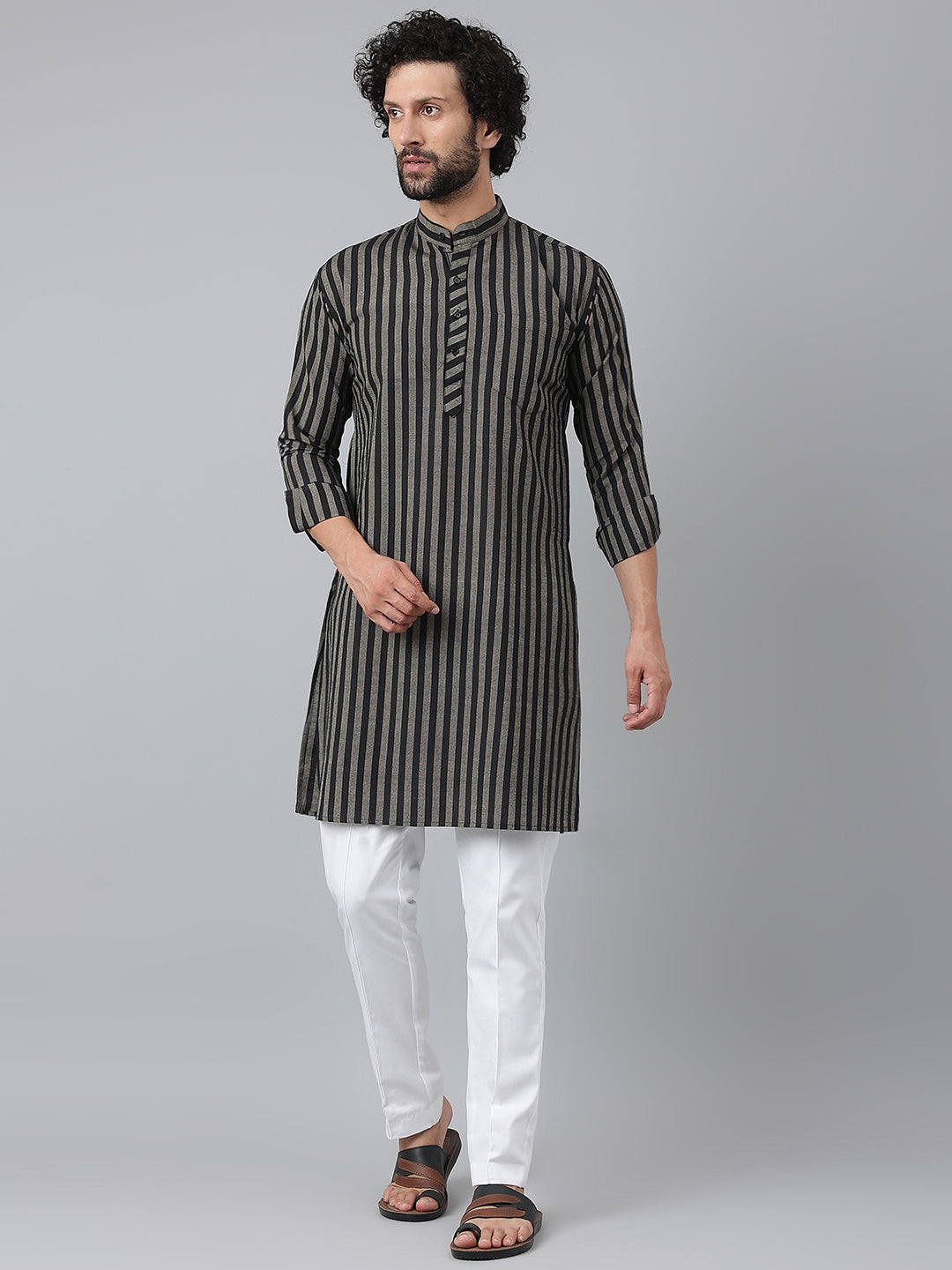 RIAG Black Color Long Sleeves Ethnic Men's Cotton Long Kurta - Distacart