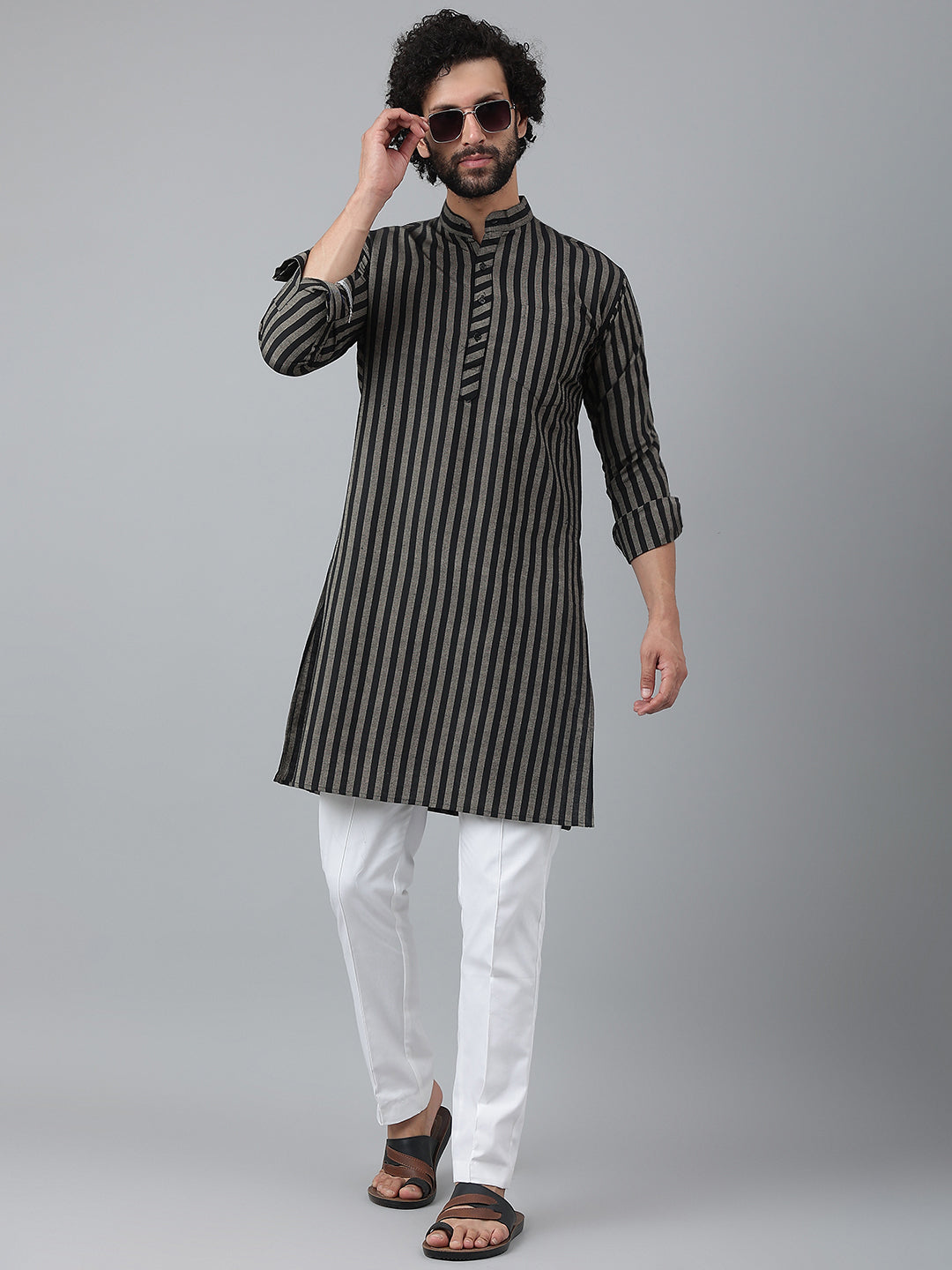 RIAG Black Men's Ethnic Long Kurta And Pyjama Set - Distacart