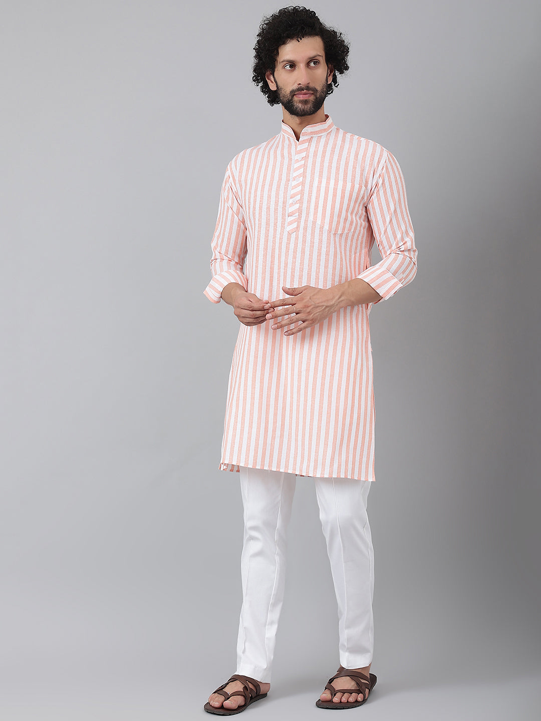 RIAG Orange Color Long Sleeves Ethnic Men's Cotton Long Kurta - Distacart