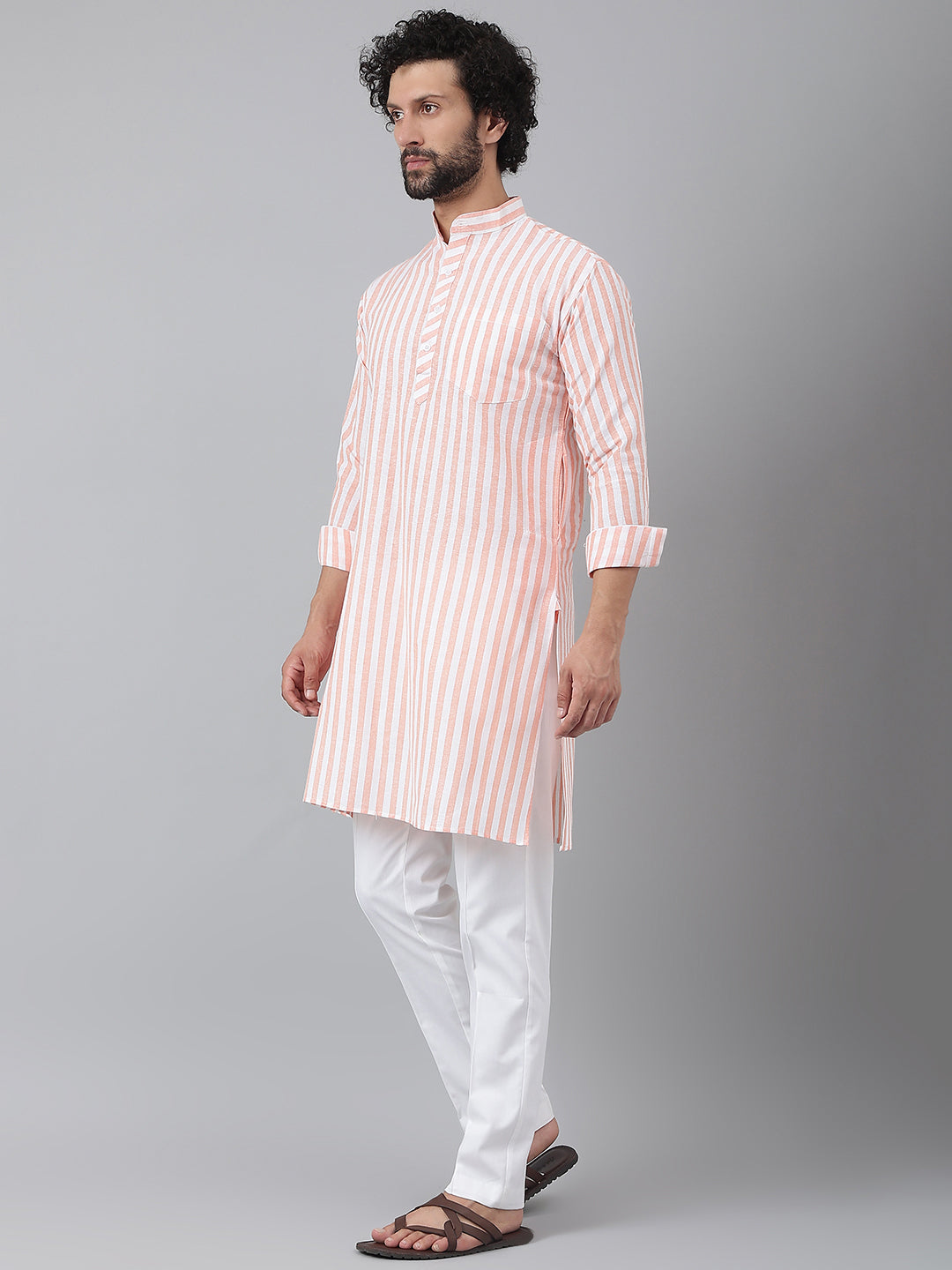 RIAG Orange Color Long Sleeves Ethnic Men's Cotton Long Kurta - Distacart