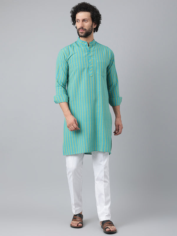 RIAG Blue Color Long Sleeves Ethnic Men's Cotton Long Kurta - Distacart