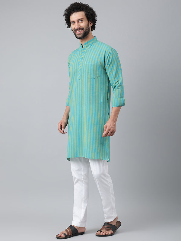 RIAG Blue Color Long Sleeves Ethnic Men's Cotton Long Kurta - Distacart