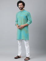 Thumbnail for RIAG Blue Color Long Sleeves Ethnic Men's Cotton Long Kurta - Distacart