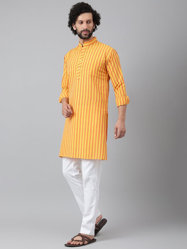 RIAG Yellow Color Long Sleeves Ethnic Men's Cotton Long Kurta - Distacart