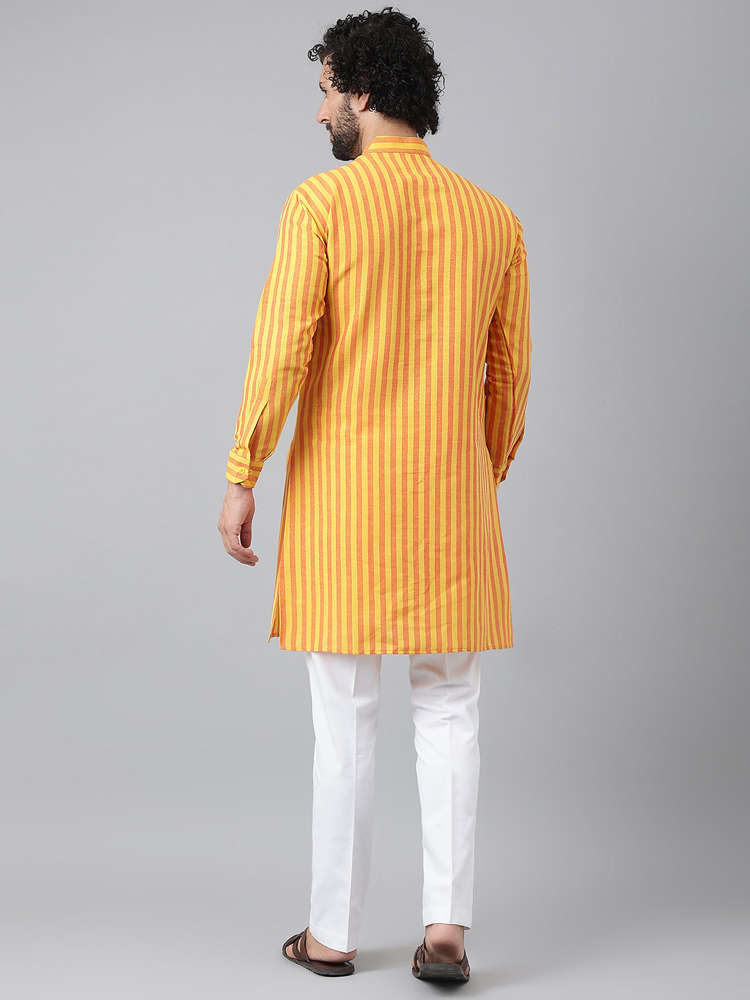 RIAG Yellow Color Long Sleeves Ethnic Men's Cotton Long Kurta - Distacart