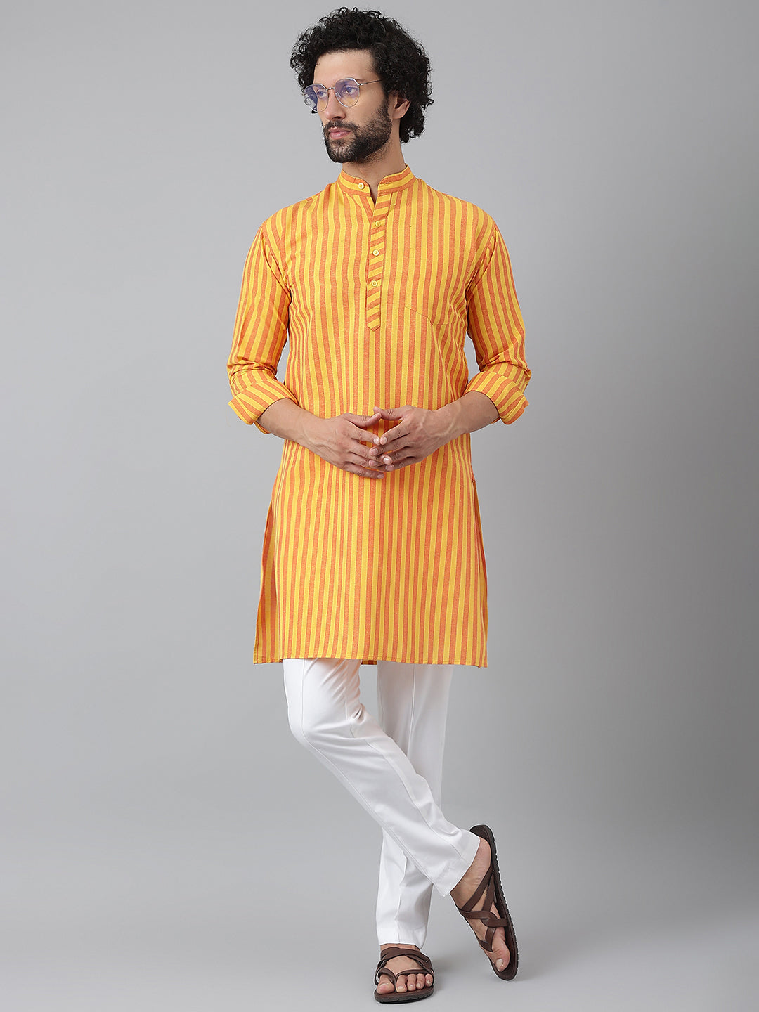 RIAG Yellow Color Long Sleeves Ethnic Men's Cotton Long Kurta - Distacart