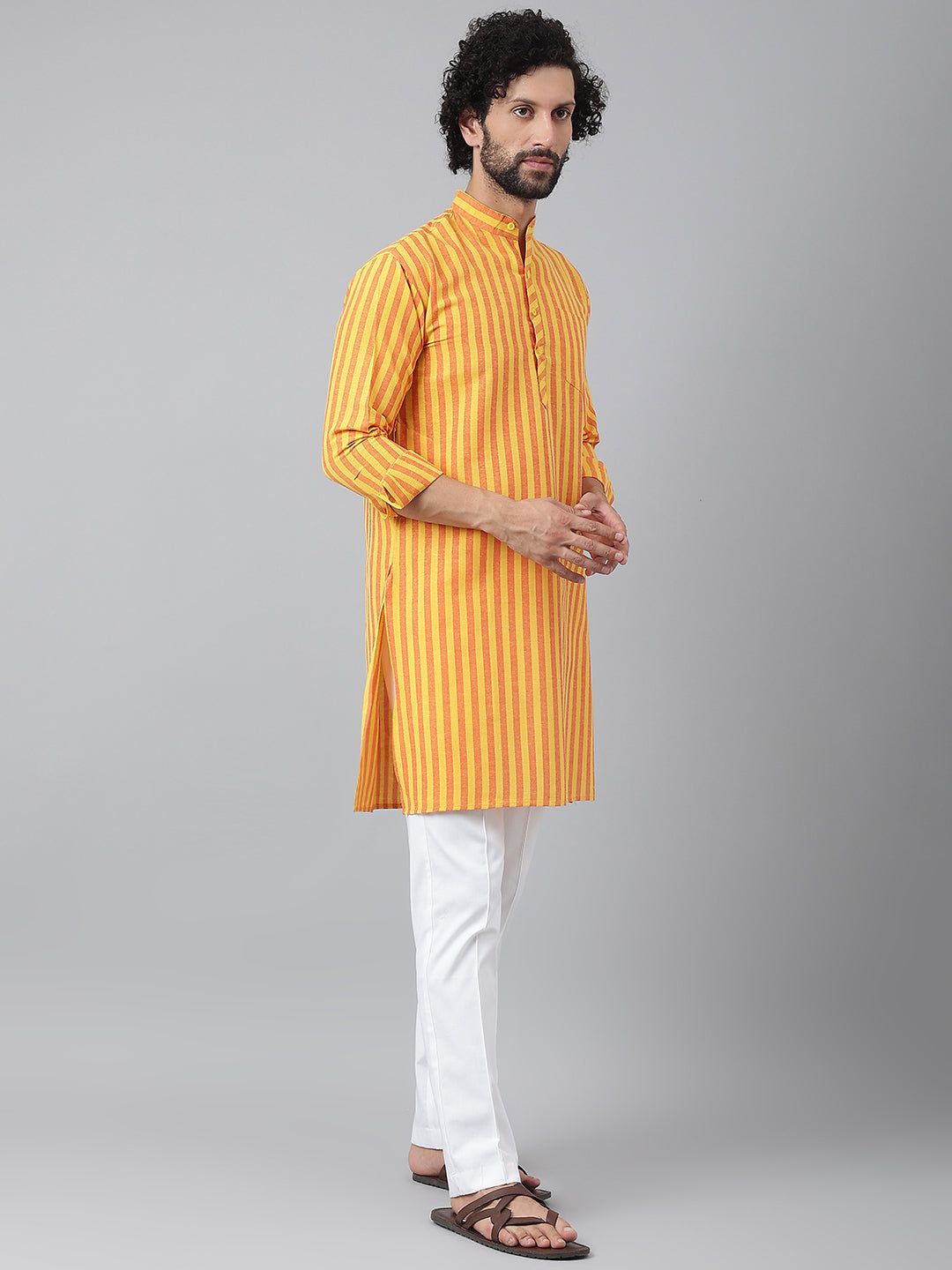 RIAG Yellow Color Long Sleeves Ethnic Men's Cotton Long Kurta - Distacart