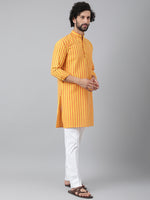Thumbnail for RIAG Yellow Color Long Sleeves Ethnic Men's Cotton Long Kurta - Distacart