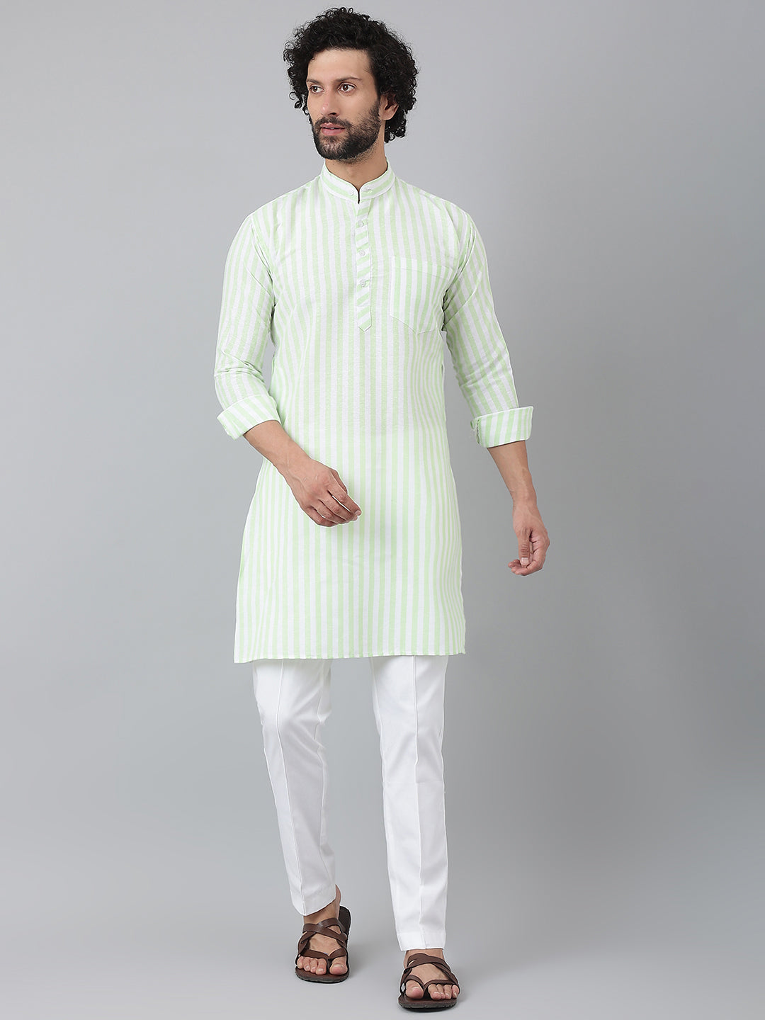 RIAG Green Color Long Sleeves Ethnic Men's Cotton Long Kurta - Distacart