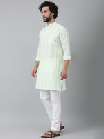 Thumbnail for RIAG Green Color Long Sleeves Ethnic Men's Cotton Long Kurta - Distacart