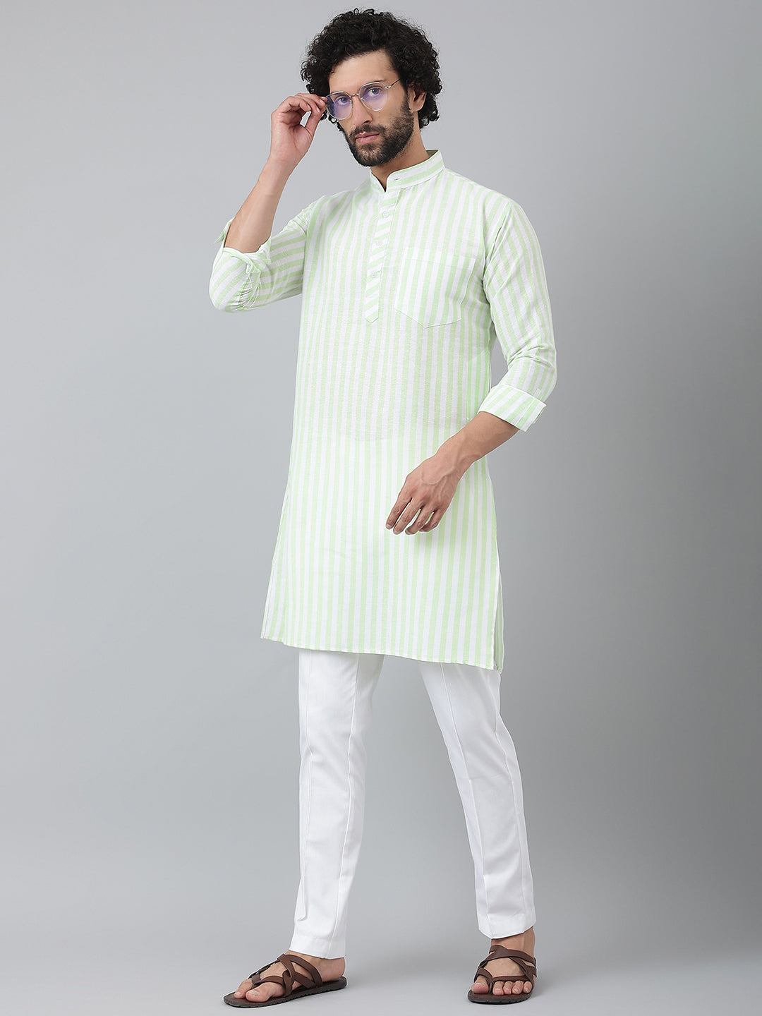 RIAG Green Color Long Sleeves Ethnic Men's Cotton Long Kurta - Distacart