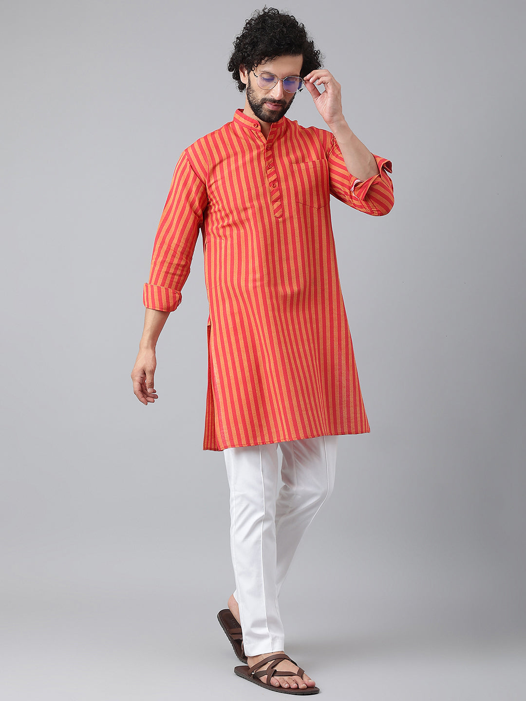 RIAG Red Color Long Sleeves Ethnic Men's Cotton Long Kurta - Distacart