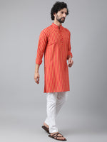 Thumbnail for RIAG Red Color Long Sleeves Ethnic Men's Cotton Long Kurta - Distacart