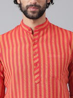 Thumbnail for RIAG Red Color Long Sleeves Ethnic Men's Cotton Long Kurta - Distacart