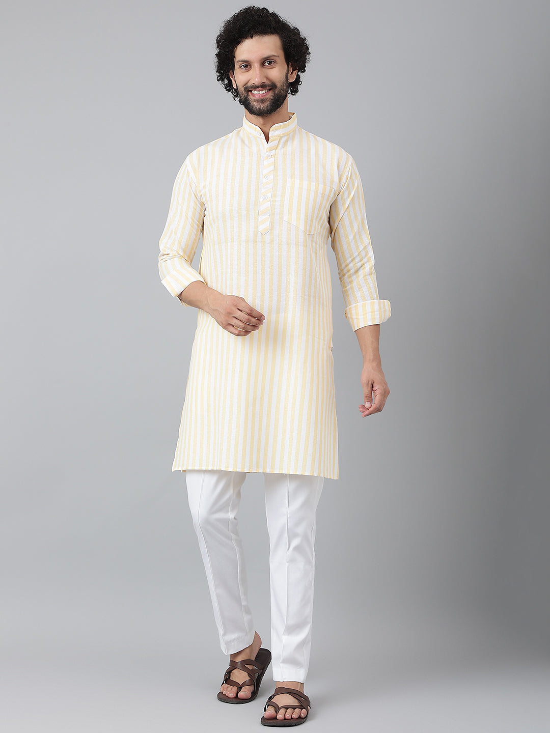 RIAG Beige Men's Ethnic Long Kurta And Pyjama Set - Distacart