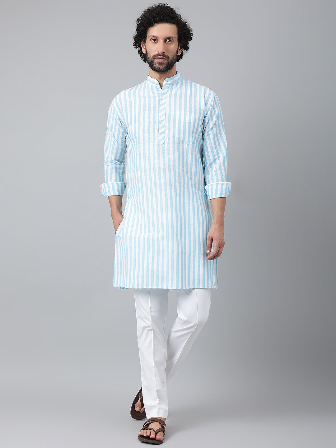 RIAG Blue Men's Ethnic Long Kurta And Pyjama Set - Distacart
