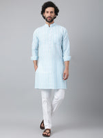 Thumbnail for RIAG Blue Men's Ethnic Long Kurta And Pyjama Set - Distacart