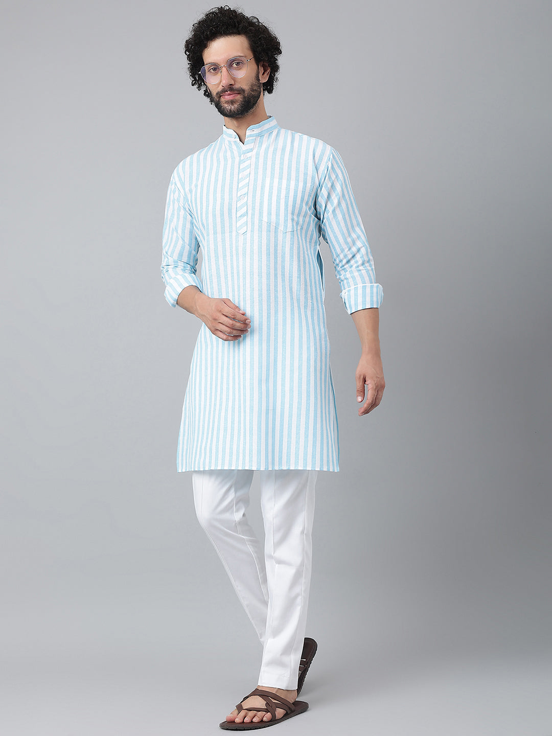 RIAG Blue Men's Ethnic Long Kurta And Pyjama Set - Distacart