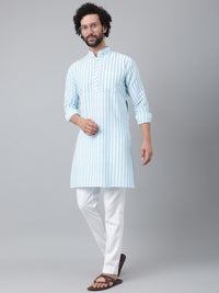 Thumbnail for RIAG Blue Men's Ethnic Long Kurta And Pyjama Set - Distacart