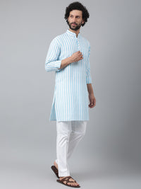 Thumbnail for RIAG Blue Men's Ethnic Long Kurta And Pyjama Set - Distacart