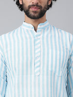 Thumbnail for RIAG Blue Color Long Sleeves Ethnic Men's Cotton Long Kurta - Distacart