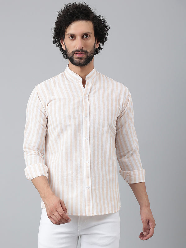 RIAG Beige Men's Chinese Collar Full Sleeves Shirt - Distacart