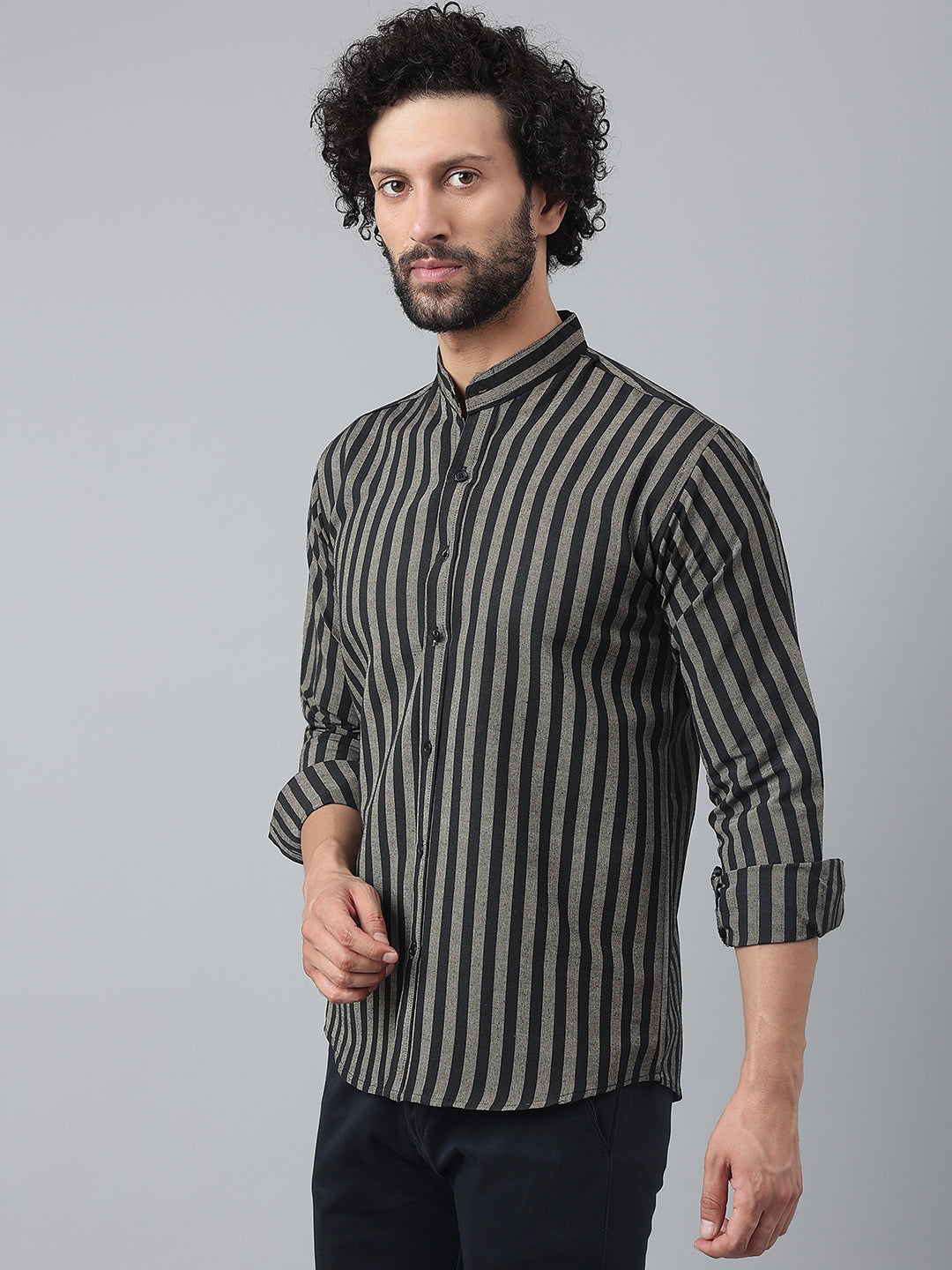 RIAG Black Men's Chinese Collar Full Sleeves Shirt - Distacart