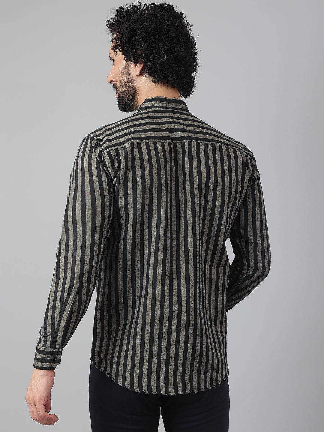 RIAG Black Men's Chinese Collar Full Sleeves Shirt - Distacart