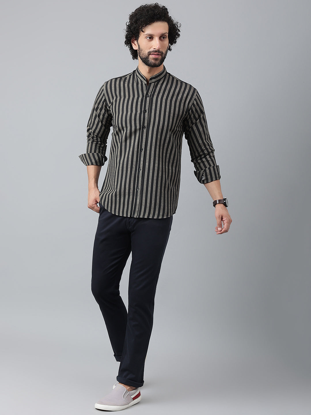 RIAG Black Men's Chinese Collar Full Sleeves Shirt - Distacart