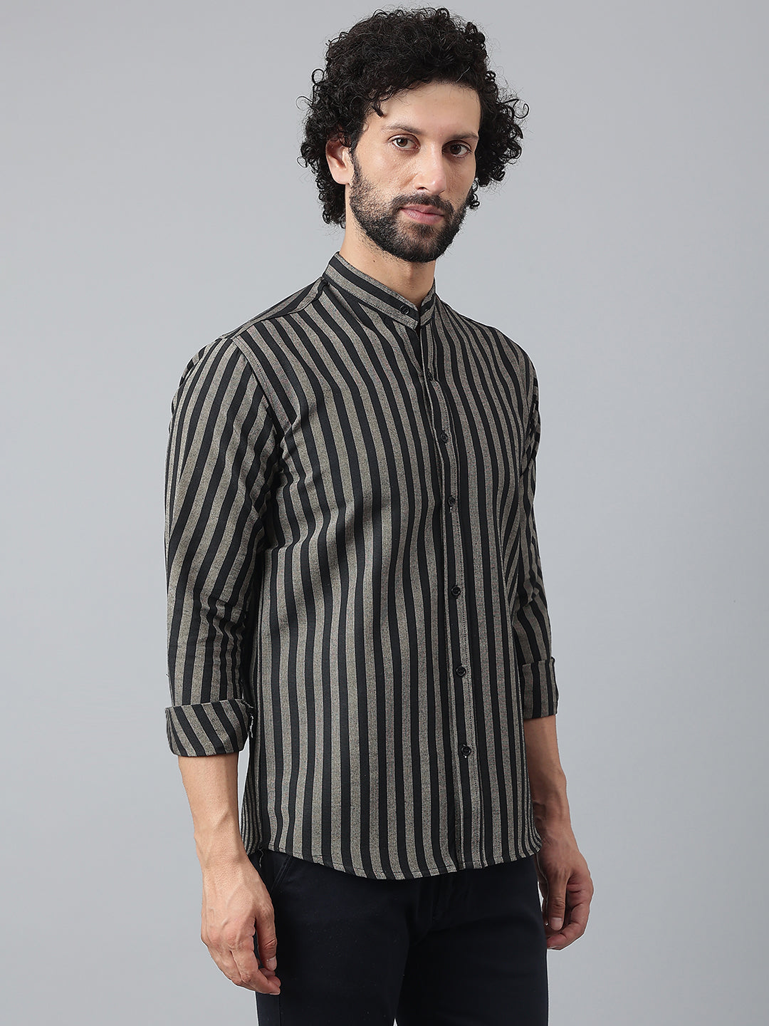 RIAG Black Men's Chinese Collar Full Sleeves Shirt - Distacart