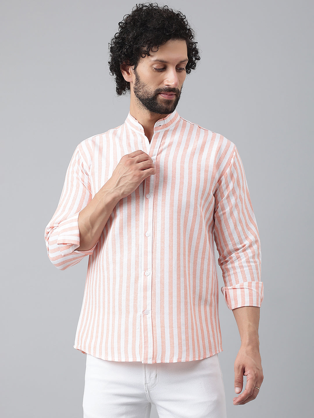 RIAG Orange Men's Chinese Collar Full Sleeves Shirt - Distacart