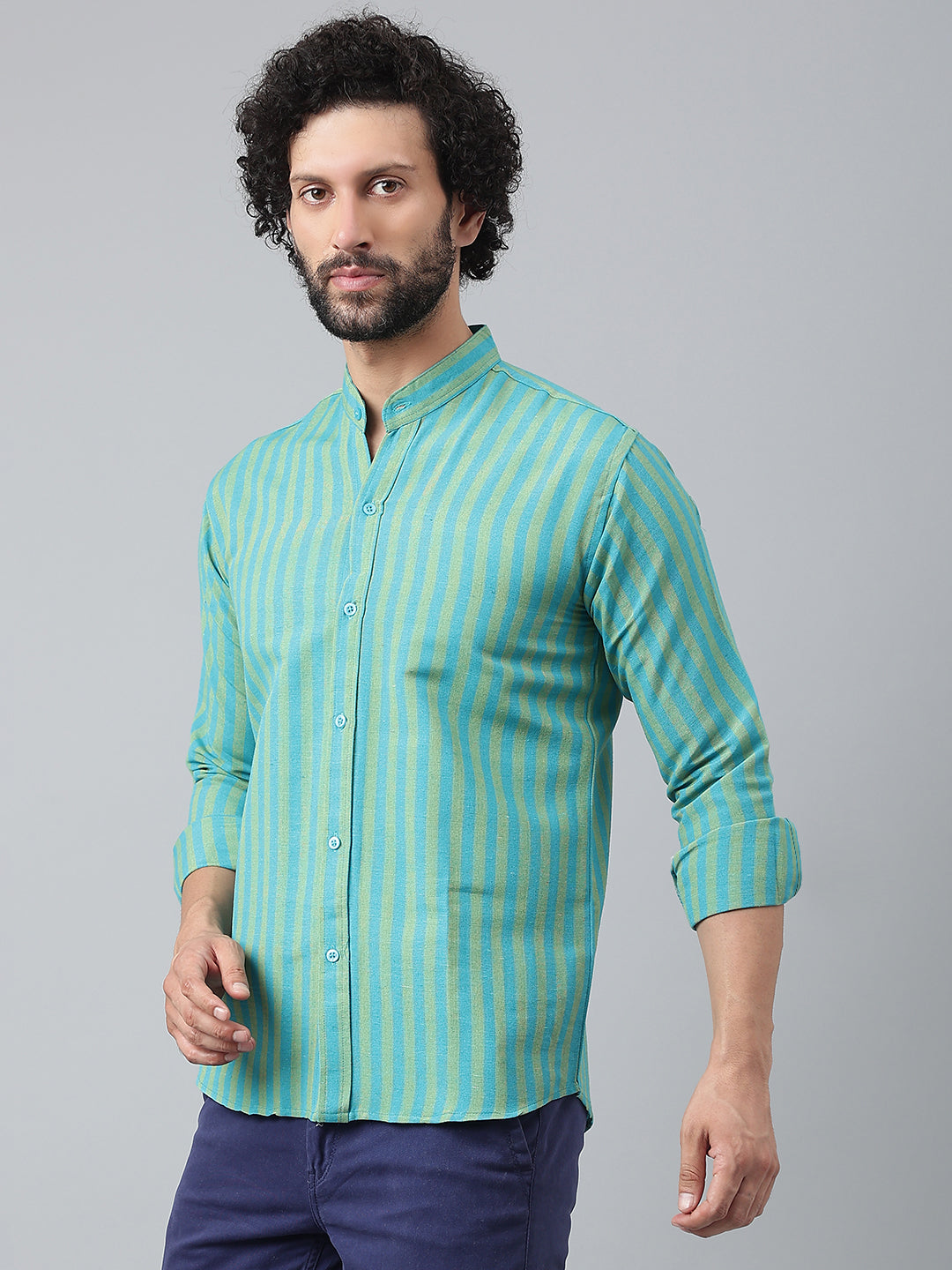 RIAG Blue Men's Chinese Collar Full Sleeves Shirt - Distacart