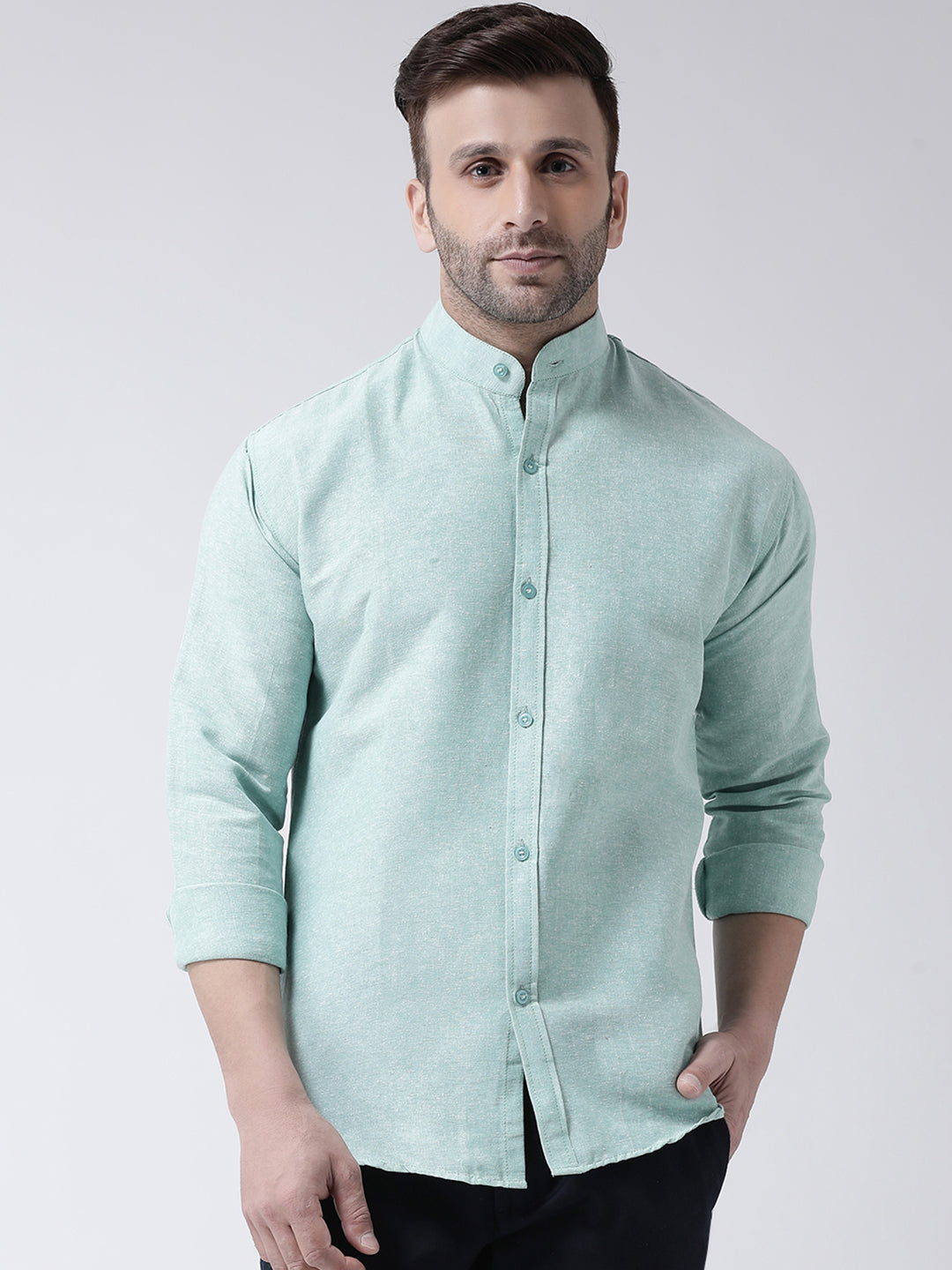 RIAG Green Men's Chinese Collar Full Sleeves Shirt - Distacart