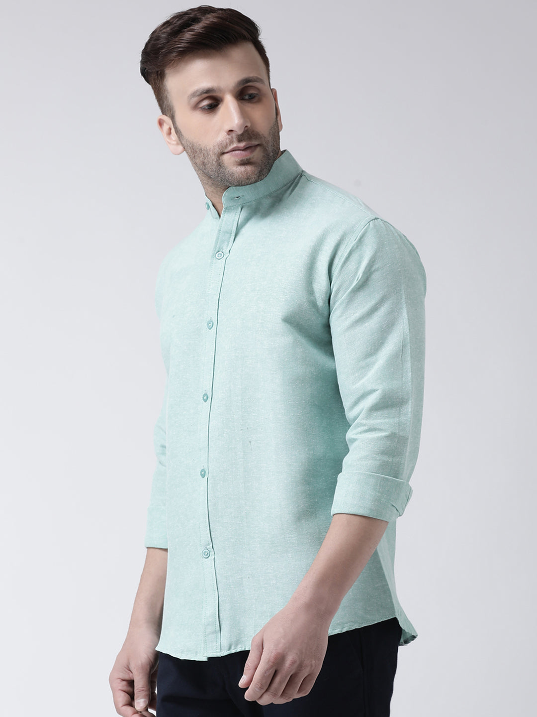 RIAG Green Men's Chinese Collar Full Sleeves Shirt - Distacart