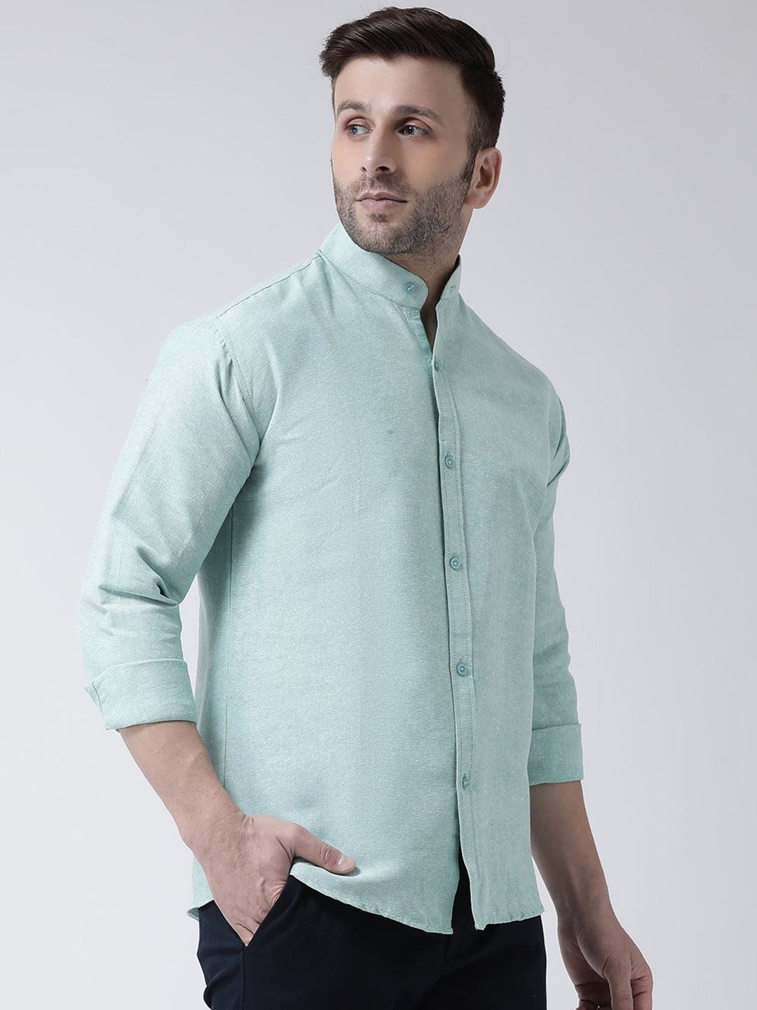 RIAG Green Men's Chinese Collar Full Sleeves Shirt - Distacart