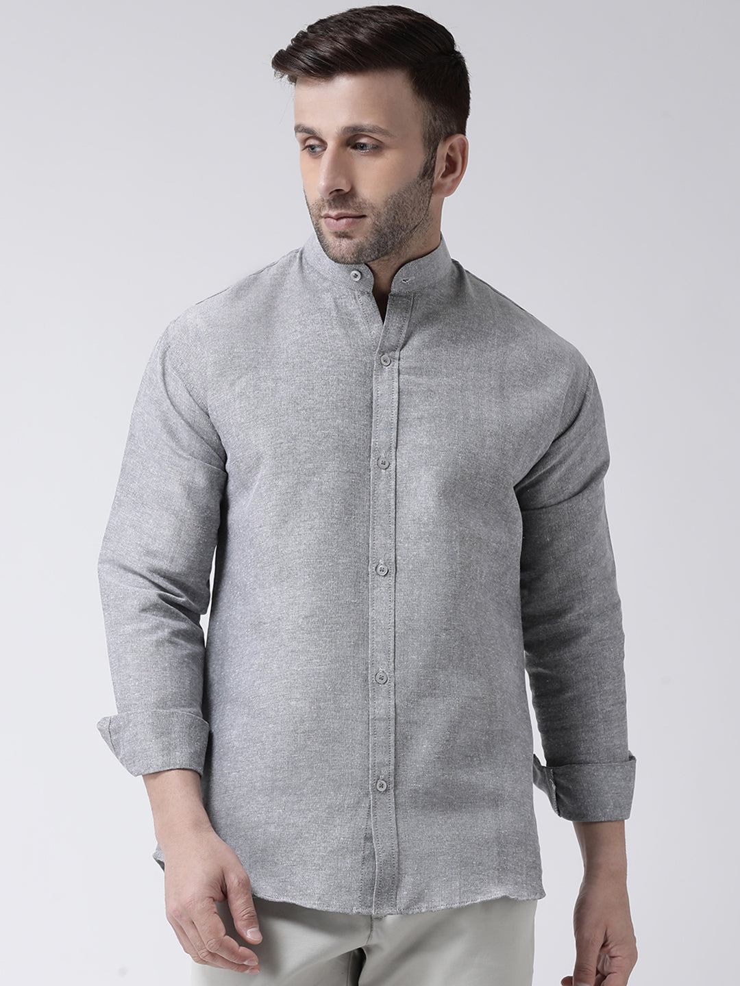 RIAG Grey Men's Chinese Collar Full Sleeves Shirt - Distacart