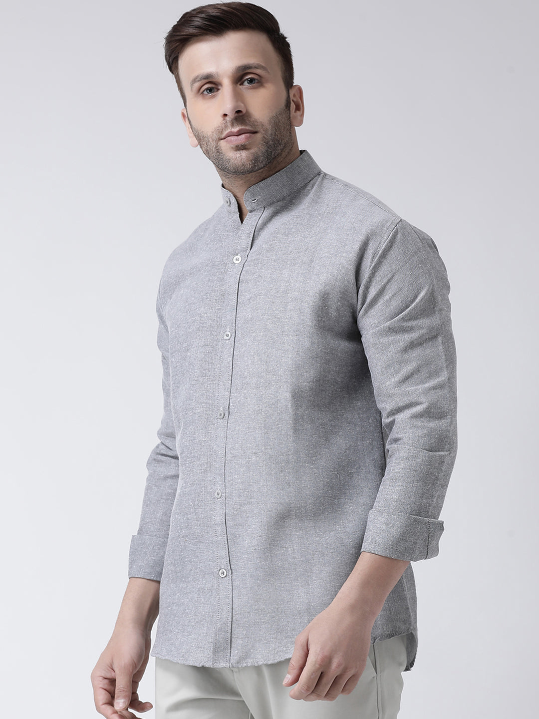 RIAG Grey Men's Chinese Collar Full Sleeves Shirt - Distacart