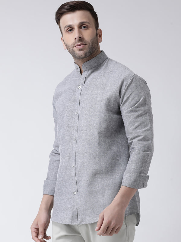 RIAG Grey Men's Chinese Collar Full Sleeves Shirt - Distacart