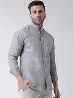 Thumbnail for RIAG Grey Men's Chinese Collar Full Sleeves Shirt - Distacart