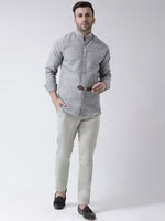 Thumbnail for RIAG Grey Men's Chinese Collar Full Sleeves Shirt - Distacart