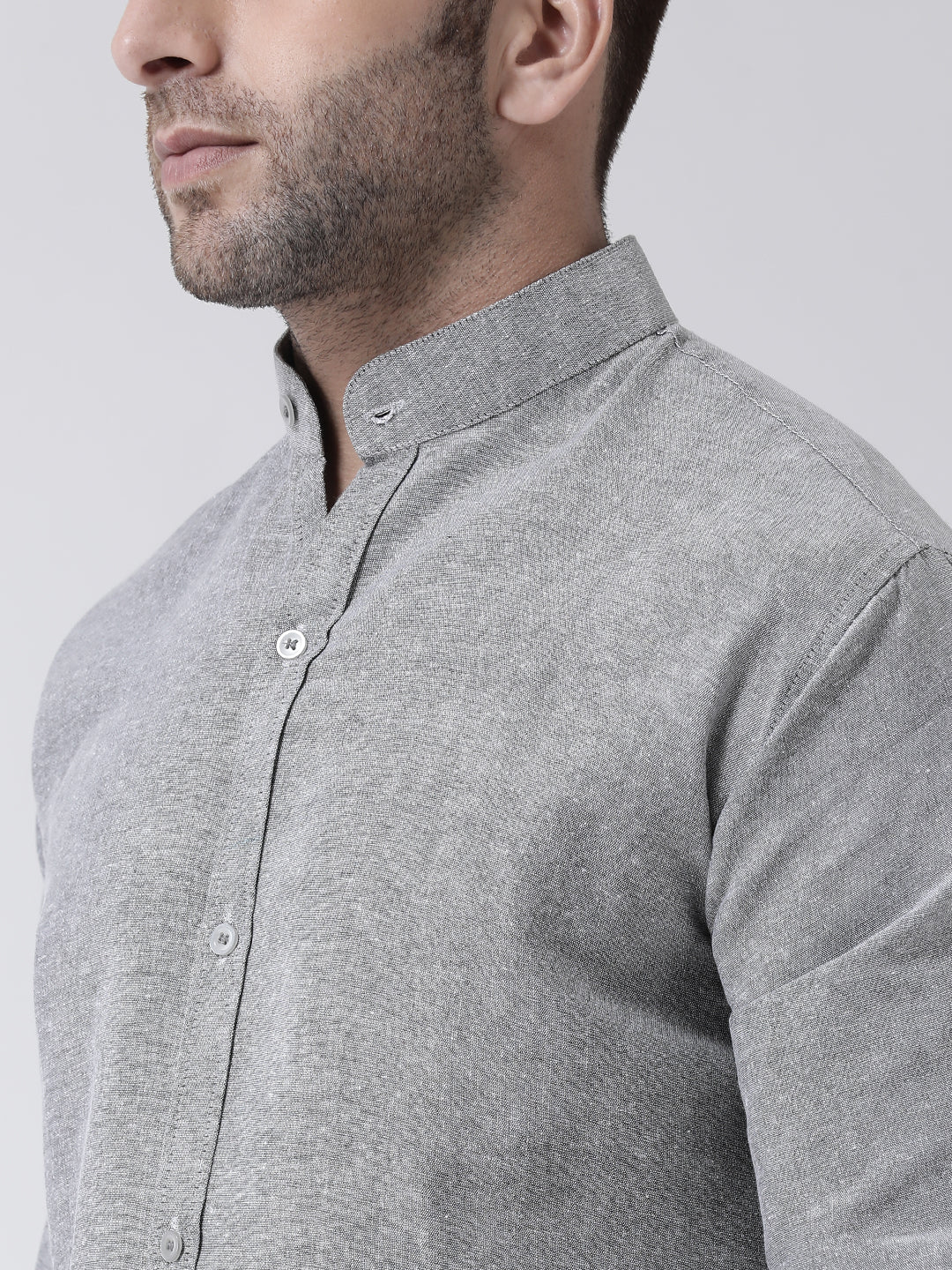 RIAG Grey Men's Chinese Collar Full Sleeves Shirt - Distacart