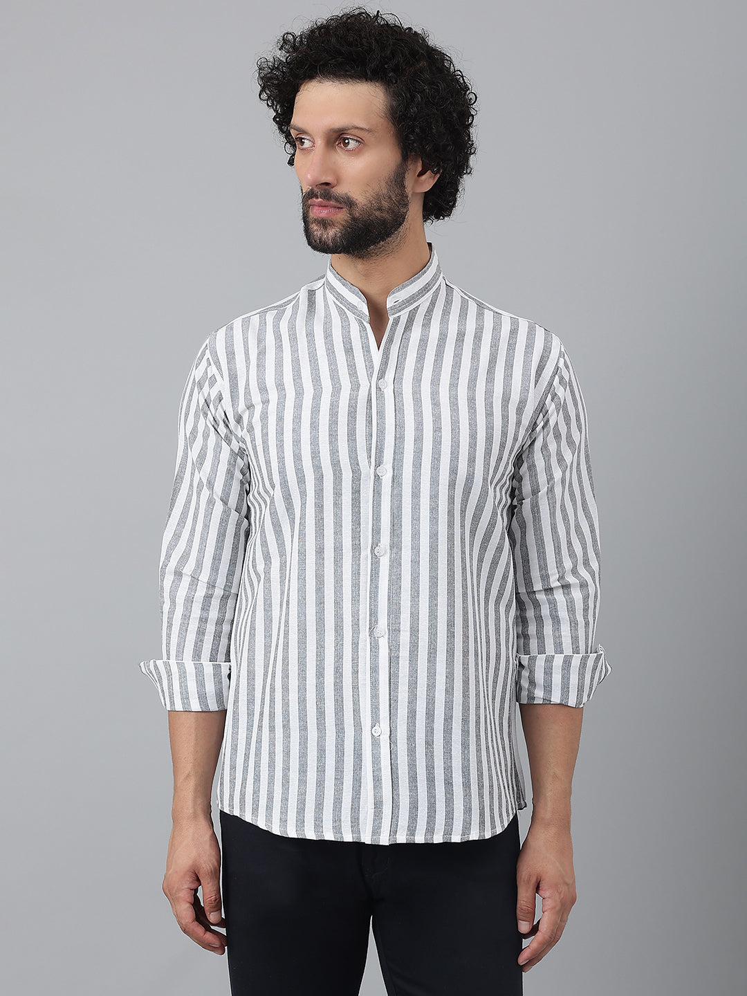 RIAG Grey Men's Chinese Collar Full Sleeves Shirt - Distacart